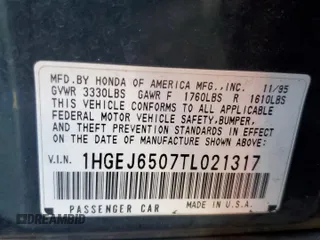 1996 Honda Civic z VIN 1HGEJ6507TL021317, wystawiony jako Copart lot #80767574 z przebiegiem 227 670 mil mil oraz Szkoda całkowita • Salvage title. Historia ofert i sprzedaży dostępna na DreamBid. Obrazek 12.