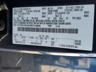 2016 Ford F-150 XLT with VIN 1FTEW1EG2GKF12549, listed as a Copart auction lot 51499655 with 57,878 mi miles and Salvage Title. Bid and sale history available at carsss.com. Image 13.