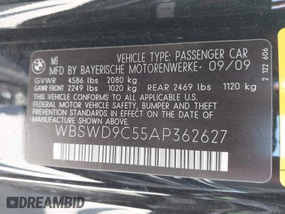 2010 BMW M3 with VIN WBSWD9C55AP362627, listed as a IAAI auction lot 42458127 with 106,989 mi miles and . Bid and sale history available at DreamBid. Image 9.