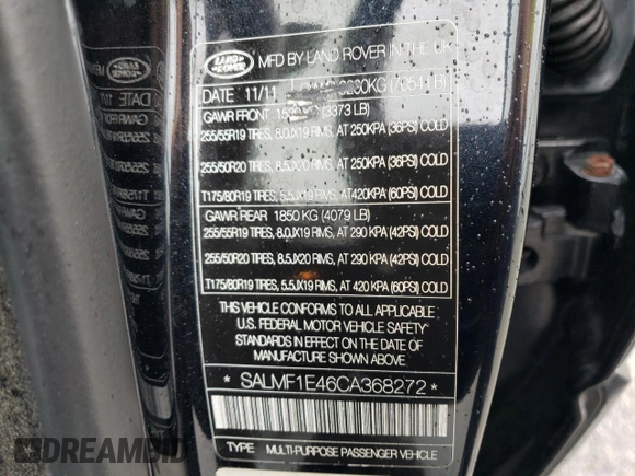2012 Land Rover Range Rover SC with VIN SALMF1E46CA368272, listed as a Copart auction lot 78588034 with 124,179 mi miles and Salvage title. Bid and sale history available at DreamBid. Image 15.