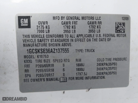 2010 Chevrolet Silverado 1500 LT with VIN 1GCSKSE36AZ137555, listed as a IAAI auction lot 41655037 with 139,574 mi miles. Bid and sale history available at carsss.com. Image 9.
