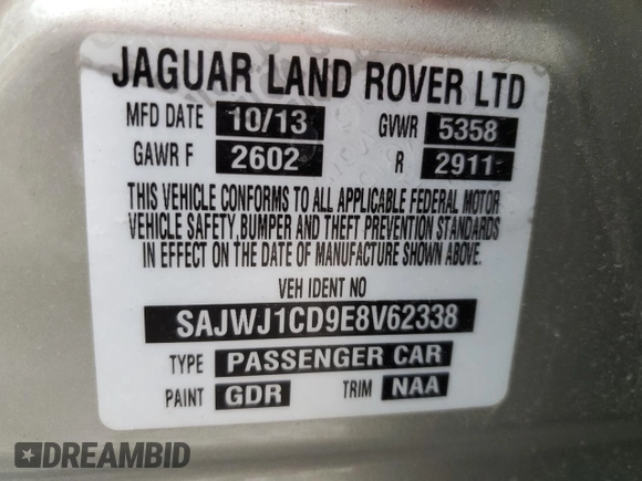 2014 Jaguar XJ z VIN SAJWJ1CD9E8V62338, wystawiony jako Copart lot #58924065 z przebiegiem 60 909 mil mil oraz Czysty tytuł • Clean title. Historia ofert i sprzedaży dostępna na DreamBid. Obrazek 12.