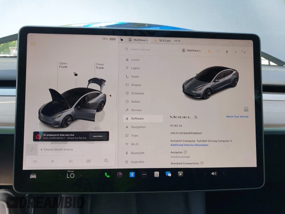 2023 Tesla Model 3 with VIN 5YJ3E1EA2PF566047, listed as a IAAI auction lot 42481008 with 21,143 mi miles and . Bid and sale history available at DreamBid. Image 18.