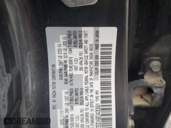 2014 Mazda CX-9 Touring with VIN JM3TB3CA9E0430881, listed as a Copart auction lot 49895605 with 166,214 mi miles and Clean Title. Bid and sale history available at carsss.com. Image 13.