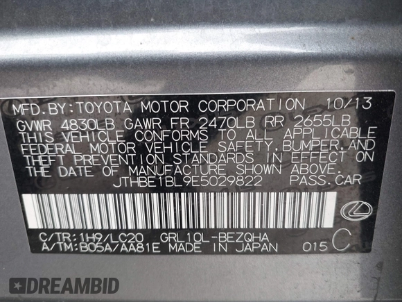 2014 Lexus GS 350 with VIN JTHBE1BL9E5029822, listed as a IAAI auction lot 41683639 with 113,335 mi miles. Bid and sale history available at carsss.com. Image 9.