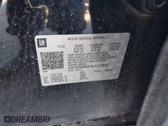 2019 Cadillac XT5 FWD with VIN 1GYKNARS7KZ117913, listed as a IAAI auction lot 41228767 with 105,335 mi miles and . Bid and sale history available at carsss.com. Image 9.