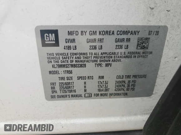 2021 Chevrolet TrailBlazer LS with VIN KL79MMS27MB033828, listed as a Copart auction lot 46075424 with 28,882 mi miles and . Bid and sale history available at DreamBid. Image 14.