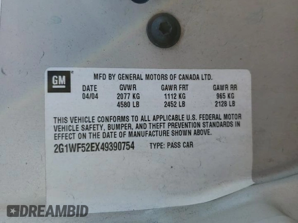 2004 Chevrolet Impala z VIN 2G1WF52EX49390754, wystawiony jako Copart lot #85254514 z przebiegiem 79 650 mil mil oraz Szkoda całkowita • Salvage title. Historia ofert i sprzedaży dostępna na DreamBid. Obrazek 12.
