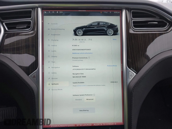 2013 Tesla Model S with VIN 5YJSA1CN0DFP20053, listed as a IAAI auction lot 41470660 with 61,568 mi miles and . Bid and sale history available at DreamBid. Image 19.