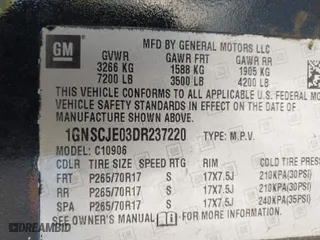 2013 Chevrolet Suburban LT with VIN 1GNSCJE03DR237220, listed as a IAAI auction lot 41904698 with 372,811 mi miles. Bid and sale history available at carsss.com. Image 9.