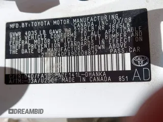 2009 Toyota Matrix S z VIN 2T1KE40EX9C008817, wystawiony jako IAAI lot #42866283 z przebiegiem 321 201 mil mil oraz . Historia ofert i sprzedaży dostępna na DreamBid. Obrazek 9.