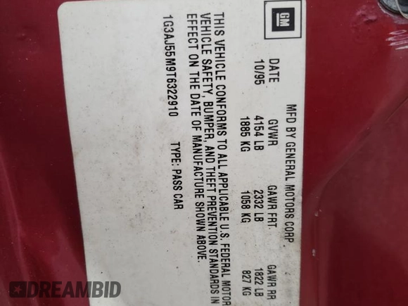 1996 Oldsmobile Cutlass Ciera 1SA VX5 z VIN 1G3AJ55M9T6322910, wystawiony jako Copart lot #84450064 z przebiegiem 163 709 mil mil oraz Szkody całkowita. Historia ofert i sprzedaży dostępna na DreamBid. Obrazek 14.