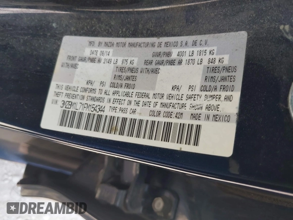 2015 Mazda 3 i Touring with VIN 3MZBM1L71FM154344, listed as a IAAI auction lot 42520344 with 111,594 mi miles and . Bid and sale history available at DreamBid. Image 9.