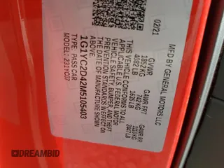 2021 Chevrolet Corvette 3LT with VIN 1G1YC2D42M5105403, listed as a Copart auction lot 43634015 with 25,635 mi miles and Salvage Title. Bid and sale history available at carsss.com. Image 12.