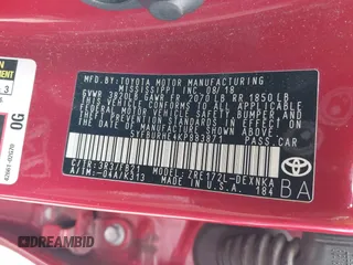 2019 Toyota Corolla L with VIN 5YFBURHE4KP883871, listed as a IAAI auction lot 41979494 with 179,078 mi miles. Bid and sale history available at carsss.com. Image 9.