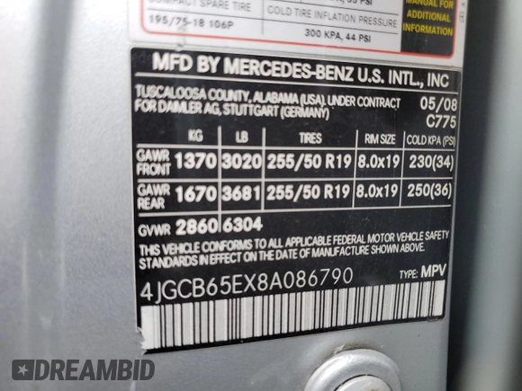 2008 Mercedes-Benz R 3.5L with VIN 4JGCB65EX8A086790, listed as a Copart auction lot 51023835 with 146,701 mi miles and Salvage Title. Bid and sale history available at carsss.com. Image 16.