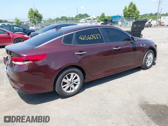 2018 Kia Optima LX with VIN 5XXGT4L32JG183016, listed as a IAAI auction lot 42560837 with 161,426 mi miles and . Bid and sale history available at DreamBid. Image 4.