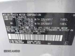 2018 Toyota RAV4 LE z VIN JTMBFREV6JJ236518, wystawiony jako IAAI lot #41977497 z przebiegiem 55 816 mil mil oraz . Historia ofert i sprzedaży dostępna na DreamBid. Obrazek 9.