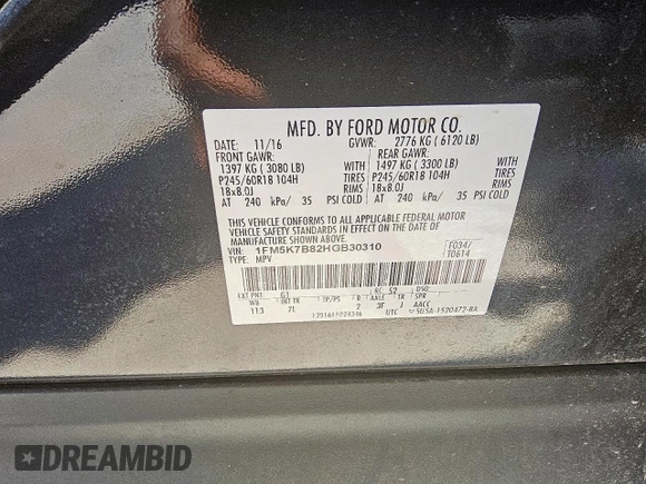 2017 Ford Explorer с VIN 1FM5K7B82HGB30310, выставлен на аукционе Copart как лот 58267935 с пробегом 124 866 миль миль и Чистый • Clean title. История ставок и продаж доступна на DreamBid. Изображение 13.