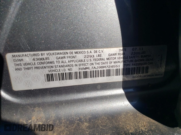 2011 Volkswagen Jetta TDI z VIN 3VWML7AJ9BM724551, wystawiony jako Copart lot #43474805 z przebiegiem 128 333 mil mil oraz Czysty tytuł • Clean title. Historia ofert i sprzedaży dostępna na DreamBid. Obrazek 12.