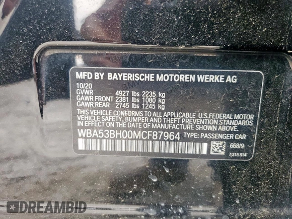 2021 BMW 5 Series 530i z VIN WBA53BH00MCF87964, wystawiony jako Copart lot #55926825 z przebiegiem 88 880 mil mil oraz Czysty tytuł • Clean title. Historia ofert i sprzedaży dostępna na DreamBid. Obrazek 12.