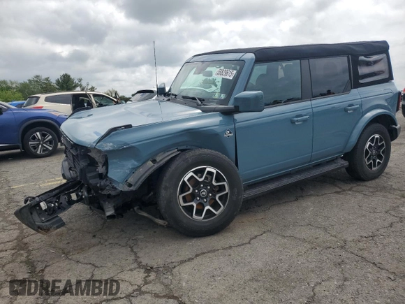 2023 Ford Bronco z VIN 1FMEE5DP9PLB17477, wystawiony jako Copart lot #58829615 z przebiegiem 22 069 mil mil oraz Szkoda całkowita • Salvage title. Historia ofert i sprzedaży dostępna na DreamBid. Obrazek 1.