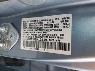 2010 Honda Accord Crosstour EX-L with VIN 5J6TF1H51AL015456, listed as a Copart auction lot 75707314 with 138,073 mi miles and Salvage Title. Bid and sale history available at carsss.com. Image 12.