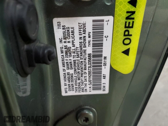 2003 Honda Element EX z VIN 5J6YH28573L035686, wystawiony jako Copart lot #55678465 z przebiegiem 105 585 mil mil oraz Szkoda całkowita • Salvage title. Historia ofert i sprzedaży dostępna na DreamBid. Obrazek 13.