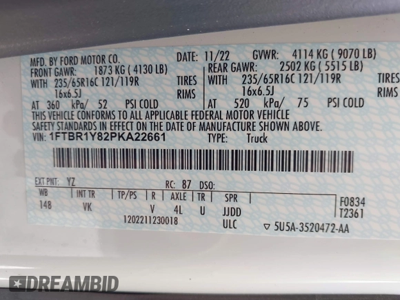 2023 Ford Transit Cargo with VIN 1FTBR1Y82PKA22661, listed as a IAAI auction lot 41768039 with 30,800 mi miles and . Bid and sale history available at DreamBid. Image 9.