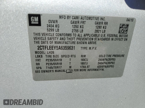2010 GMC Terrain SLE-2 z VIN 2CTFLEEY5A6359631, wystawiony jako Copart lot #75246424 z przebiegiem 168 276 mil mil oraz Szkoda całkowita • Salvage title. Historia ofert i sprzedaży dostępna na DreamBid. Obrazek 13.