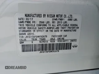 2017 Infiniti Q50 Premium z VIN JN1EV7AP0HM742479, wystawiony jako Copart lot #56358265 z przebiegiem 80 911 mil mil oraz Szkoda całkowita • Salvage title. Historia ofert i sprzedaży dostępna na DreamBid. Obrazek 12.