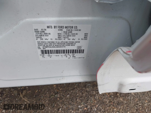 2020 Ford Edge SEL with VIN 2FMPK4J9XLBA93315, listed as a IAAI auction lot 42073323 with 103,210 mi miles and . Bid and sale history available at DreamBid. Image 9.