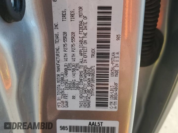 2021 Toyota Tundra Limited z VIN 5TFHY5F10MX002871, wystawiony jako Copart lot #56677155 z przebiegiem 78 075 mil mil oraz Szkoda całkowita • Salvage title. Historia ofert i sprzedaży dostępna na DreamBid. Obrazek 13.