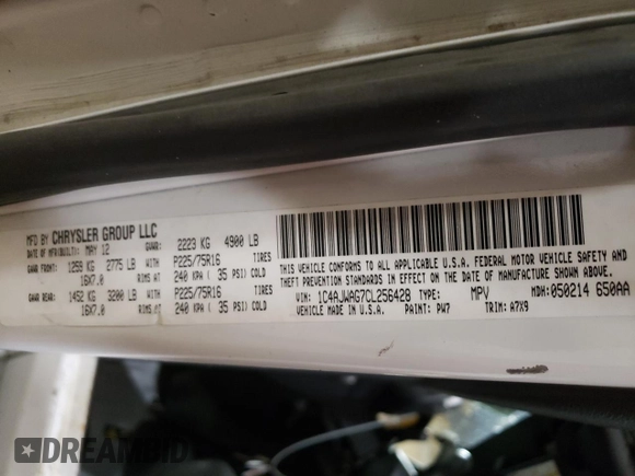 2012 Jeep Wrangler Sport z VIN 1C4AJWAG7CL256428, wystawiony jako Copart lot #66923465 z przebiegiem 36 478 mil mil oraz Szkoda całkowita • Salvage title. Historia ofert i sprzedaży dostępna na DreamBid. Obrazek 13.