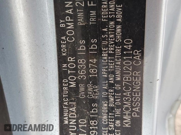 2011 Hyundai Accent GS z VIN KMHCM3AC7BU201140, wystawiony jako Copart lot #52757065 z przebiegiem Nie podano mil oraz Szkoda całkowita • Salvage title. Historia ofert i sprzedaży dostępna na DreamBid. Obrazek 15.