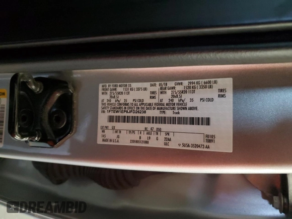 2018 Ford F-150 XL with VIN 1FTEW1EP8JFD26238, listed as a Copart auction lot 41449795 with 53,369 mi miles and Salvage Title. Bid and sale history available at carsss.com. Image 14.