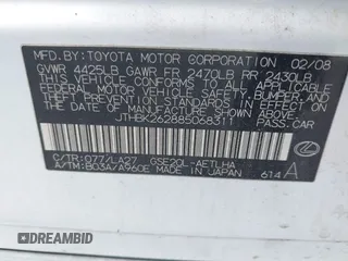 2008 Lexus IS 250 с VIN JTHBK262885068311, выставлен на аукционе IAAI как лот 42634461 с пробегом 172 932 миль миль и . История ставок и продаж доступна на DreamBid. Изображение 9.
