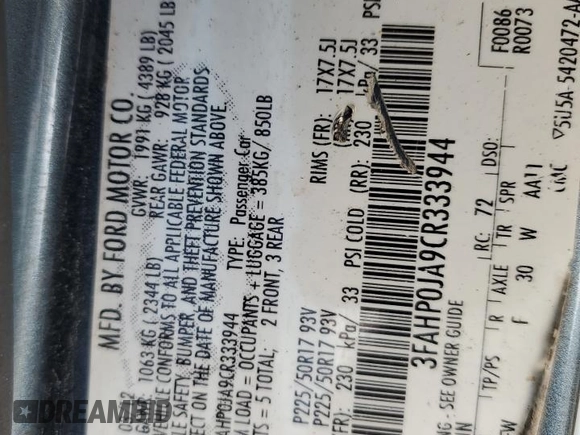 2012 Ford Fusion SEL z VIN 3FAHP0JA9CR333944, wystawiony jako Copart lot #56907605 z przebiegiem 180 386 mil mil oraz Szkoda całkowita • Salvage title. Historia ofert i sprzedaży dostępna na DreamBid. Obrazek 13.