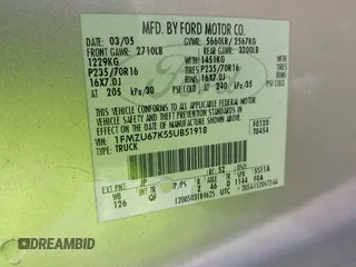 2005 Ford Explorer Sport Trac XLS с VIN 1FMZU67K55UB51918, выставлен на аукционе IAAI как лот 42333717 с пробегом 177 630 миль миль и . История ставок и продаж доступна на DreamBid. Изображение 9.