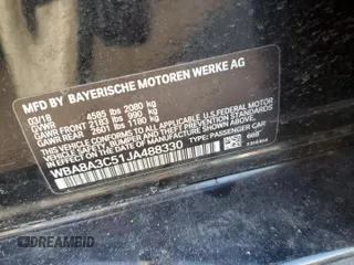 2018 BMW 3 Series 320i xDrive with VIN WBA8A3C51JA488330, listed as a Copart auction lot 42723395 with 0 mi miles and Salvage Title. Bid and sale history available at carsss.com. Image 12.