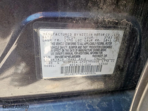2014 Nissan Sentra S with VIN 3N1AB7AP4EL683806, listed as a Copart auction lot 52155055 with 116,710 mi miles and Clean Title. Bid and sale history available at carsss.com. Image 12.