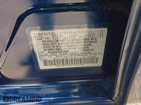 2019 Nissan Sentra SR with VIN 3N1AB7AP2KY236695, listed as a IAAI auction lot 42055631 with 51,429 mi miles. Bid and sale history available at carsss.com. Image 9.