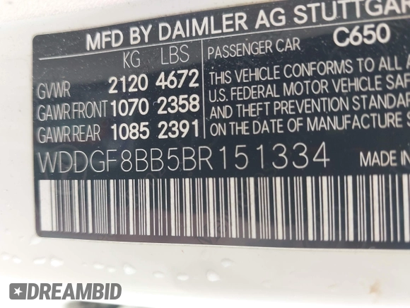 2011 Mercedes-Benz C 300 Sport with VIN WDDGF8BB5BR151334, listed as a IAAI auction lot 42083586 with 184,963 mi miles and . Bid and sale history available at DreamBid. Image 9.