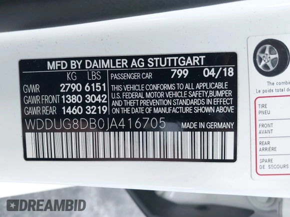 2018 Mercedes-Benz S 560 with VIN WDDUG8DB0JA416705, listed as a IAAI auction lot 41533553 with 30,268 mi miles and . Bid and sale history available at carsss.com. Image 9.