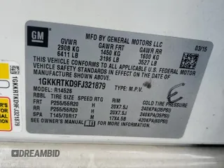 2015 GMC Acadia Denali with VIN 1GKKRTKD9FJ321879, listed as a Copart auction lot 78372804 with 136,087 mi miles and Salvage Title. Bid and sale history available at carsss.com. Image 15.