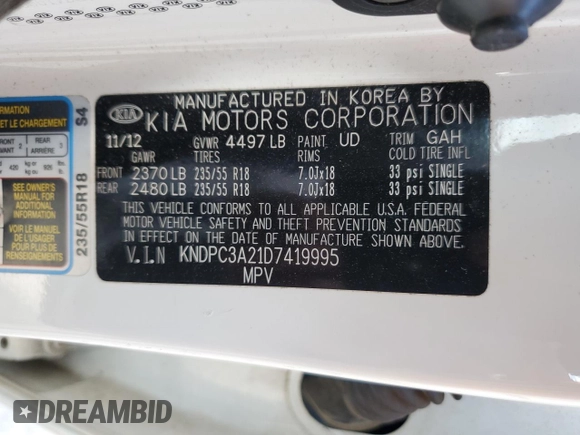 2013 Kia Sportage EX with VIN KNDPC3A21D7419995, listed as a Copart auction lot 44329055 with 139,181 mi miles and Salvage title. Bid and sale history available at DreamBid. Image 14.