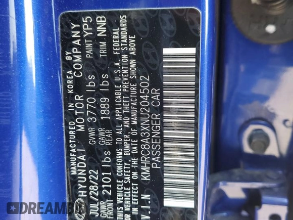 2022 Hyundai Venue Limited with VIN KMHRC8A3XNU204502, listed as a Copart auction lot 66314325 with 16,282 mi miles and Salvage title. Bid and sale history available at DreamBid. Image 14.