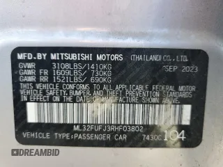 2024 Mitsubishi Mirage ES z VIN ML32FUFJ3RHF03802, wystawiony jako Copart lot #47757585 z przebiegiem 19 944 mil mil oraz Szkoda całkowita • Salvage title. Historia ofert i sprzedaży dostępna na DreamBid. Obrazek 13.