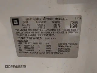 2015 Chevrolet Equinox LTZ with VIN 2GNFLHE37F6270739, listed as a IAAI auction lot 41834995 with 173,751 mi miles and . Bid and sale history available at DreamBid. Image 9.