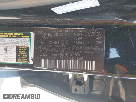 2014 Kia Cadenza Limited with VIN KNALN4D76E5140509, listed as a IAAI auction lot 42013923 with 168,680 mi miles. Bid and sale history available at carsss.com. Image 9.